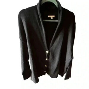 Easel  large oversized shawl collar cardigan. Tortoise buttons exposed seams.
